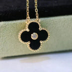 ??MIRA?¡¥CLOVER 15MM DIAMOND ONYX NECKLACE
