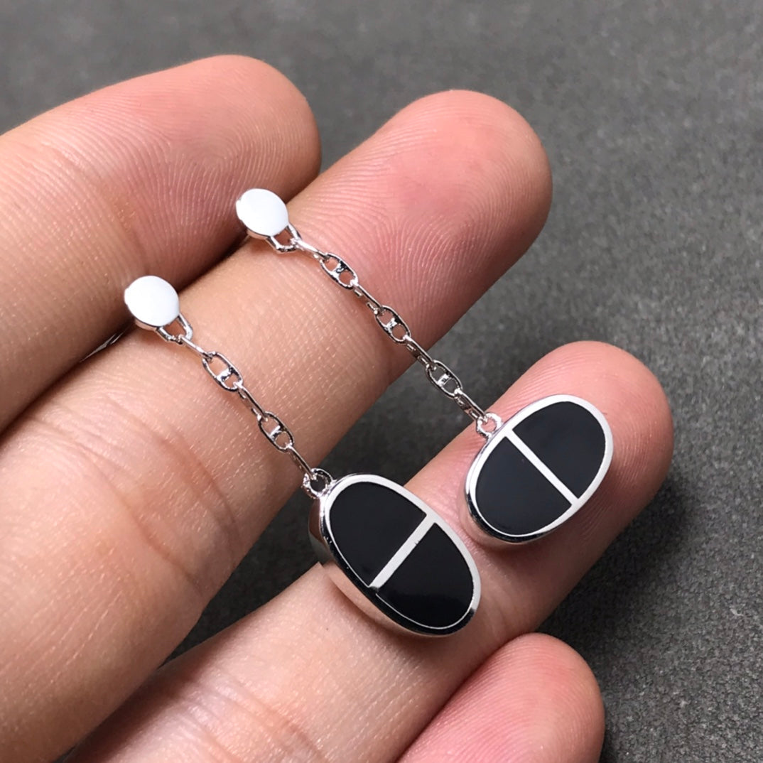 ??MIRA?¡¥CHAINE VERSO BLACK CERAMIC SILVER EARRINGS