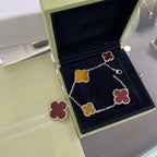 ??MIRA?¡¥CLOVER 5 MOTIFS SIVLER CARNELIAN TIGER EYE BRACELET