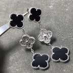 ??MIRA?¡¥CLOVER 3 MOTIF DIAMOND ONYX SILVER EARRINGS