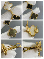 ??MIRA?¡¥CLOVER 3 MOTIF MOP ONYX DARK MOP PINK GOLD EARRINGS