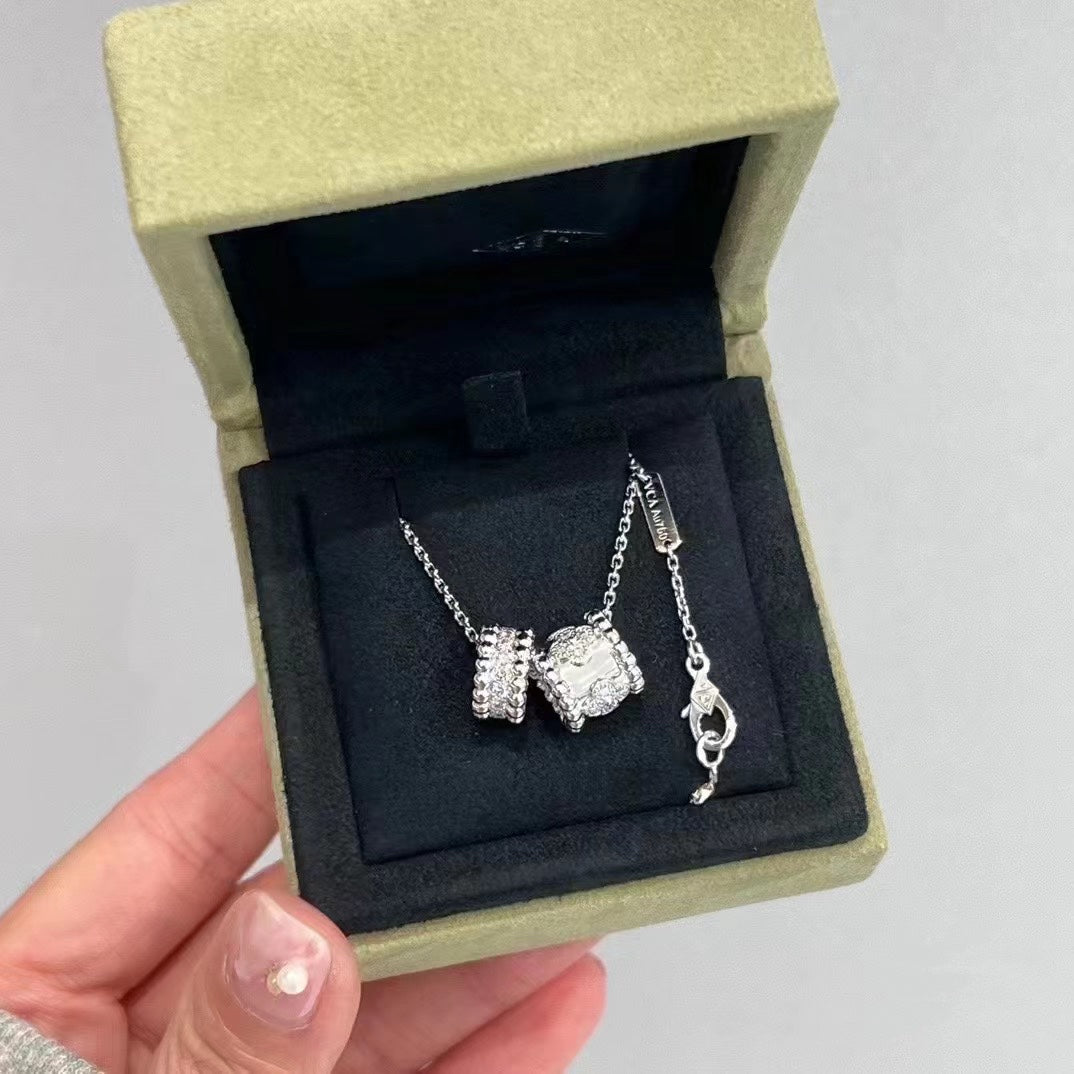 ??MIRA?¡¥PERLEE DOUBLE PENDANT SILVER DIAMOND NECKLACE