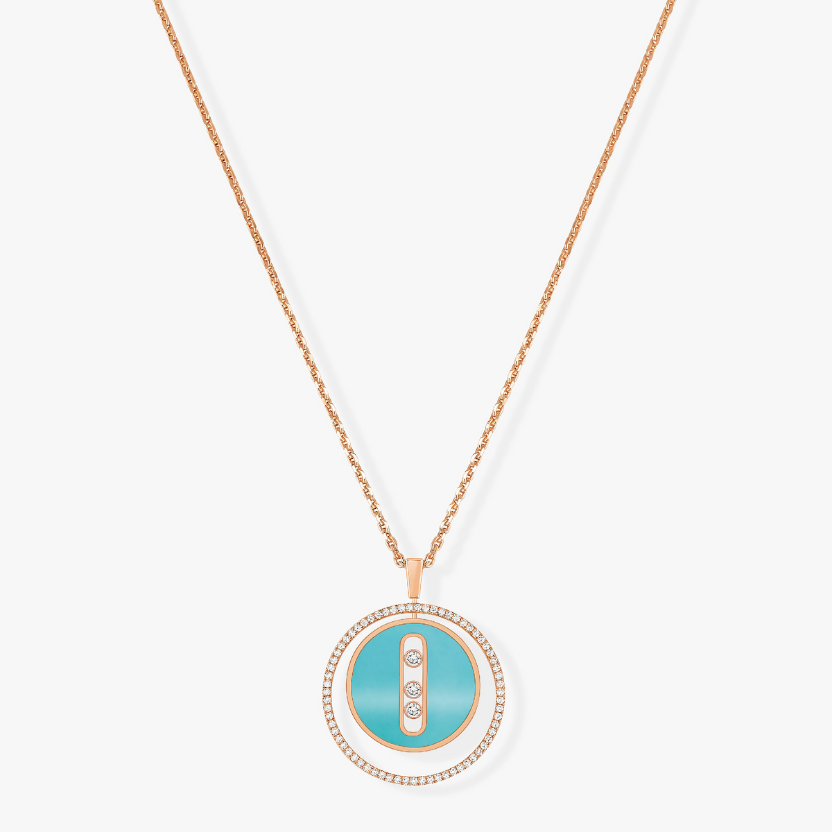 [MIRA]  MOVE 3 DIAMONDS TURQUOISE PINK GOLD DIAMOND NECKLACE