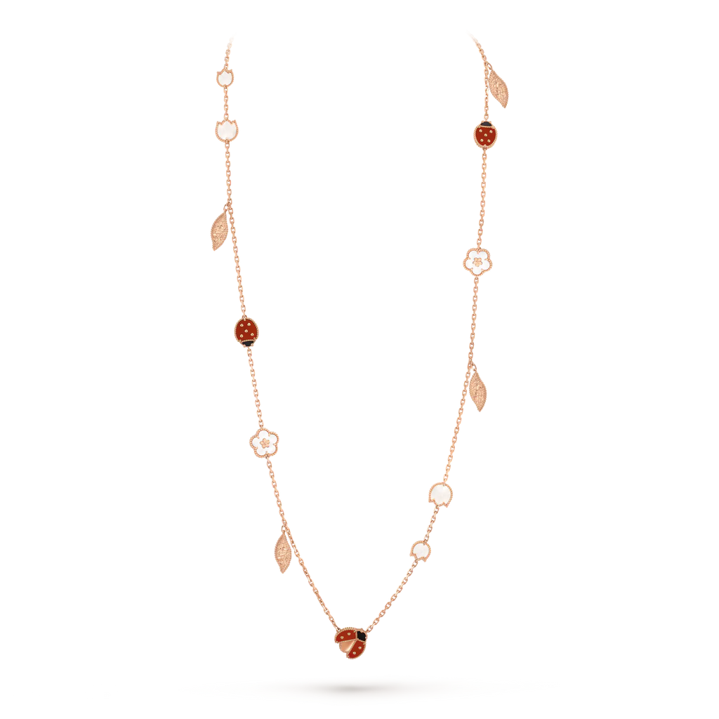 ??MIRA?¡¥LUCKY SPRING 15 MOTIFS ROSE GOLD NECKLACE