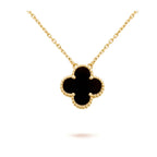 ??MIRA?¡¥CLOVER 15MM BLACK ONYX SINGLE FLOWER NECKLACE