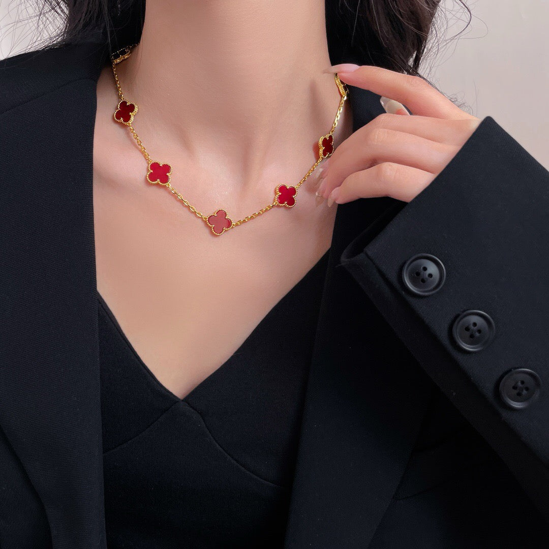 ??MIRA?¡¥CLOVER 10 MOTIFS CARNELIAN NECKLACE