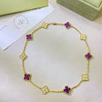 ??MIRA?¡¥CLOVER 10 MOTIFS  PURPLE VIOLET DIAMOND NECKLACE