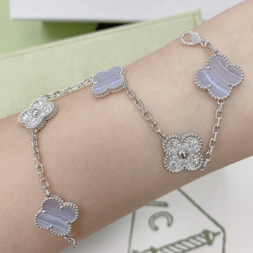 [MIRA]New  CLOVER 5 MOTIF PURPLE CHALCEDONY BRACELET COLLECTION