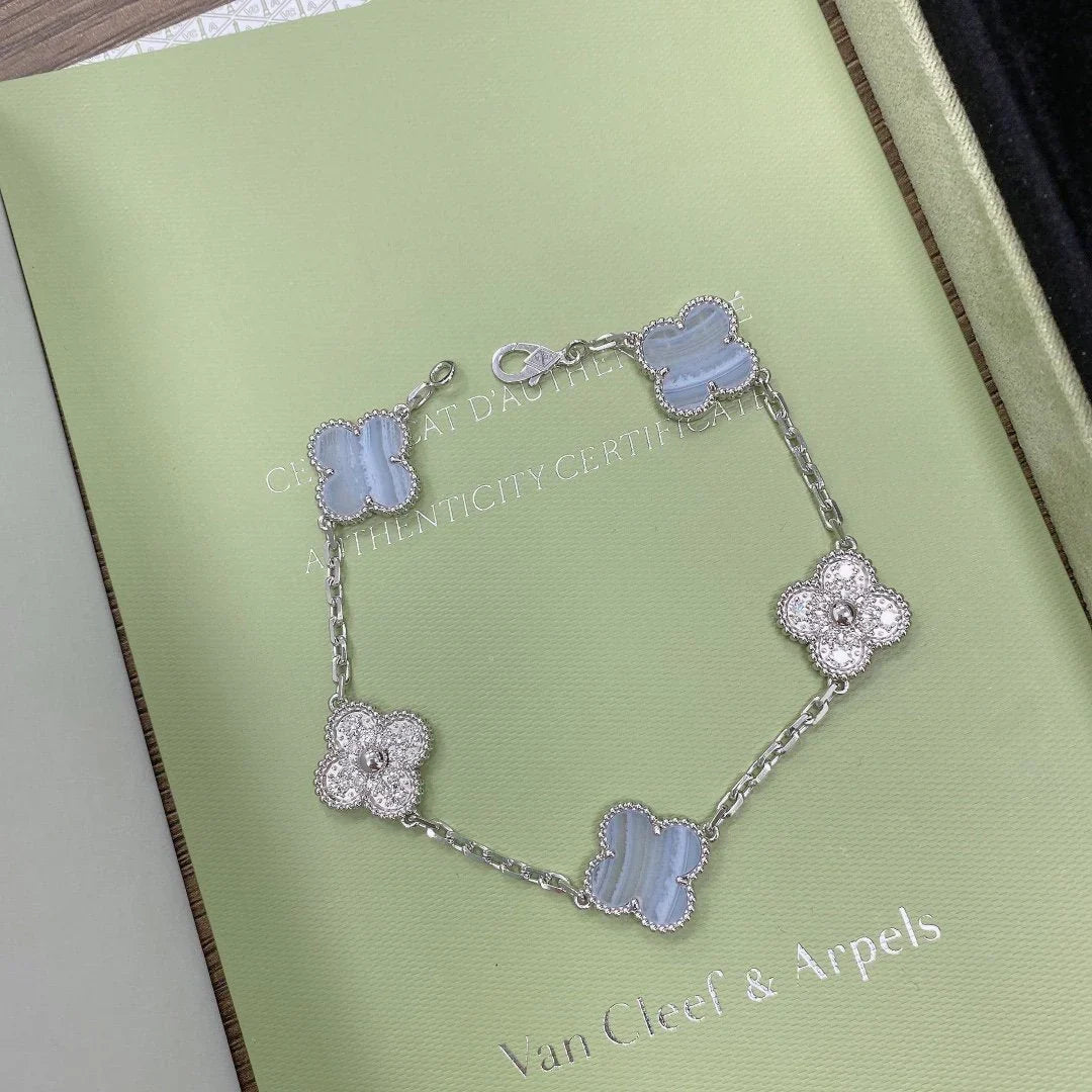 [MIRA]New  CLOVER 5 MOTIF PURPLE CHALCEDONY BRACELET COLLECTION