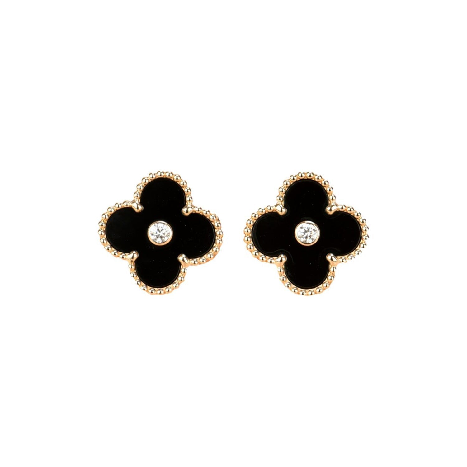 ??MIRA?¡¥CLOVER MEDIUM 1 MOTIFS ONYX DIAMOND EARRINGS