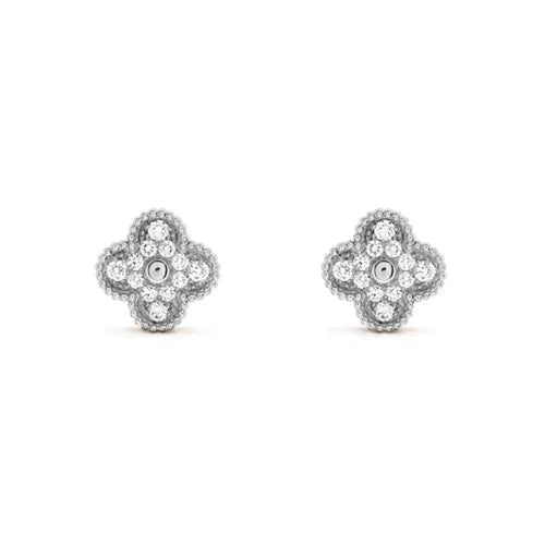 ??MIRA?¡¥CLOVER 1 MOTIFS DIAMOND STUD EARRINGS SILVER