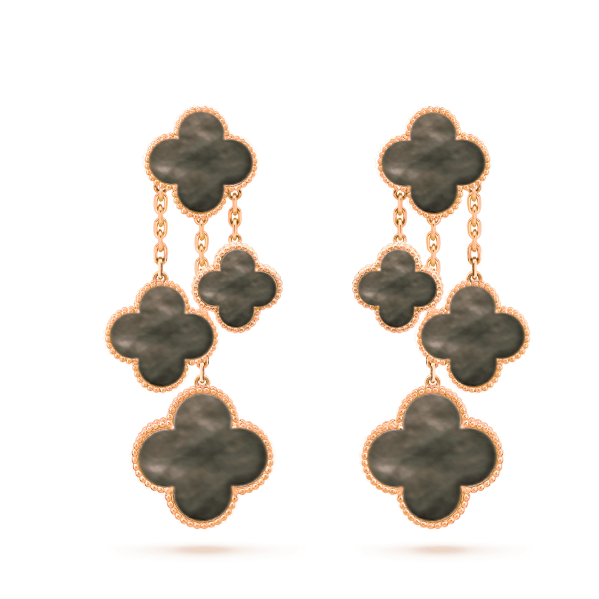 ??MIRA?¡¥CLOVER EARRINGS DARK MOP 4 MOTIFS ROSE GOLD