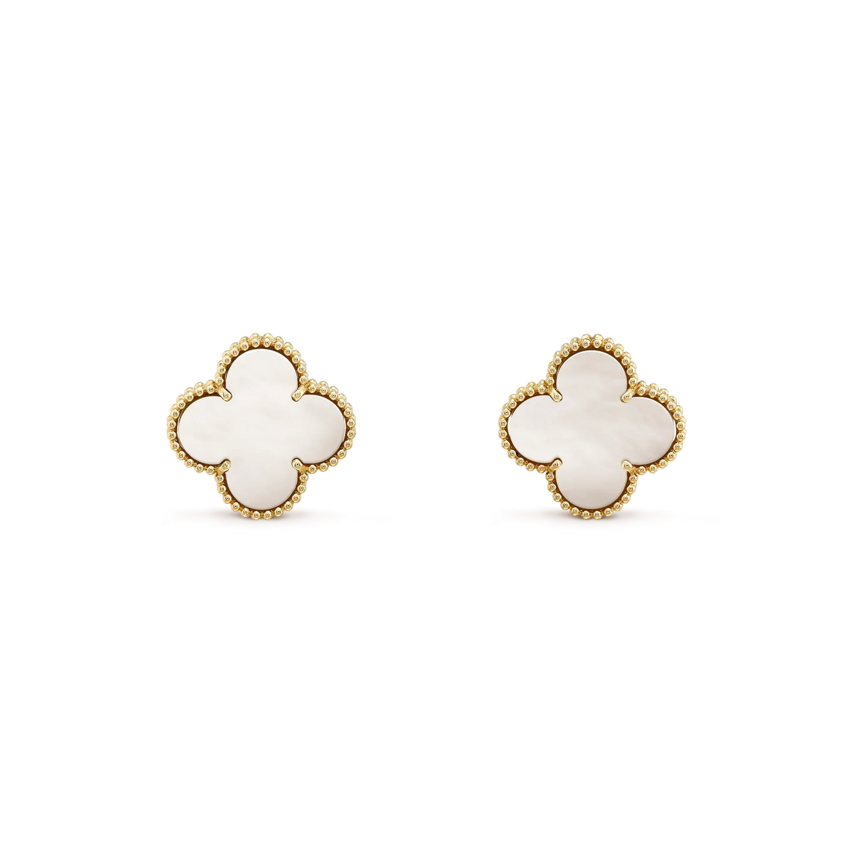 ??MIRA?¡¥CLOVER MEDIUM 1 MOTIFS  WHITE MOP STUD EARRINGS