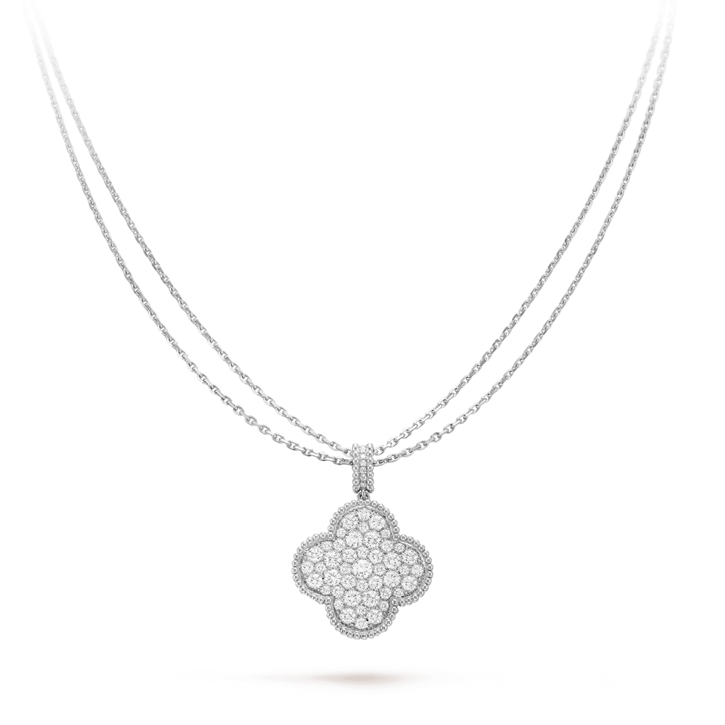 ??MIRA?¡¥CLOVER 25MM SILVER FULL DIAMOND BIG CLOVER NECKLACE