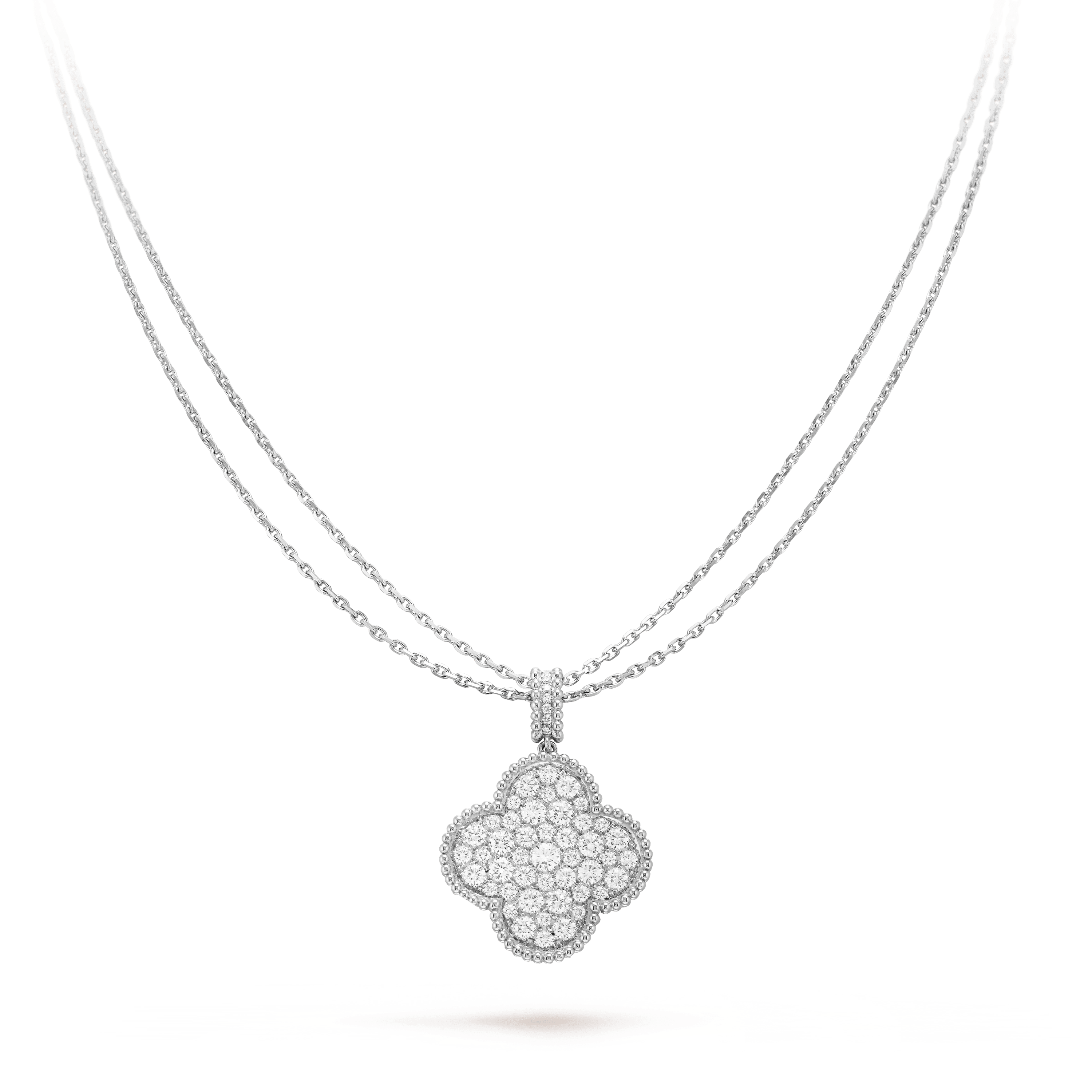 ??MIRA?¡¥CLOVER 25MM SILVER FULL DIAMOND BIG CLOVER NECKLACE
