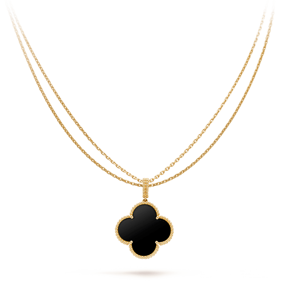 ??MIRA?¡¥CLOVER 25MM GOLD ONYX BIG CLOVER NECKLACE