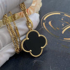 ??MIRA?¡¥CLOVER 25MM GOLD ONYX BIG CLOVER NECKLACE