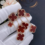 ??MIRA?¡¥CLOVER EARRINGS CARNELIAN 4 MOTIFS PINK GOLD