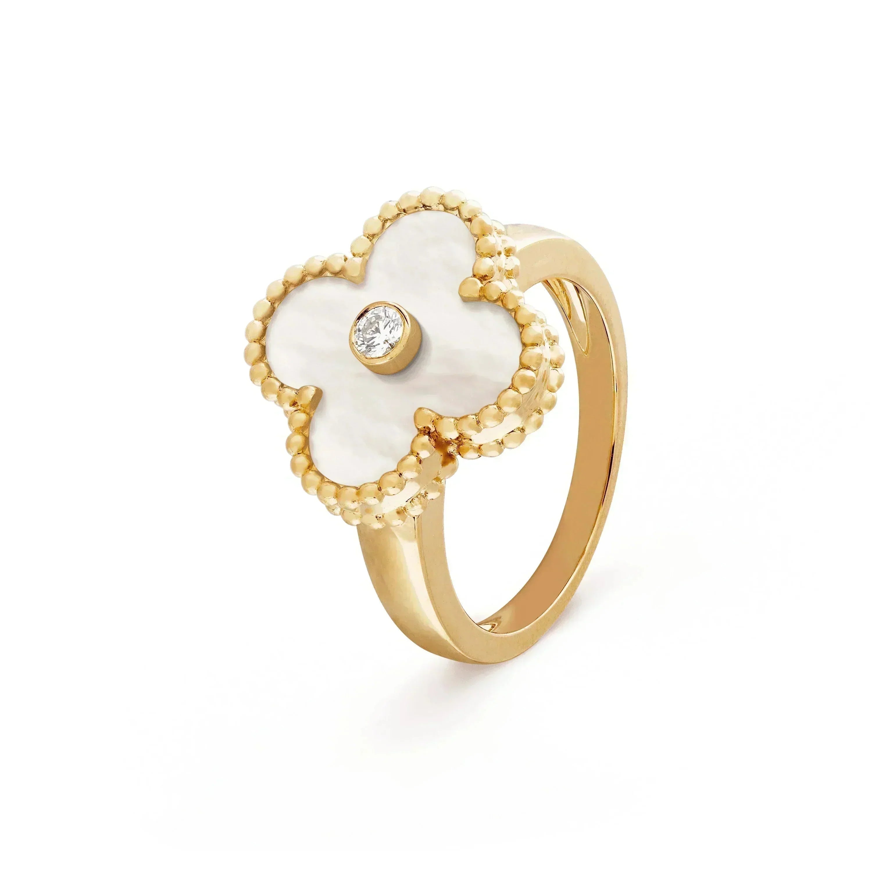 ??MIRA?¡¥CLOVER PINK MOP RING GOLD DIAMOND